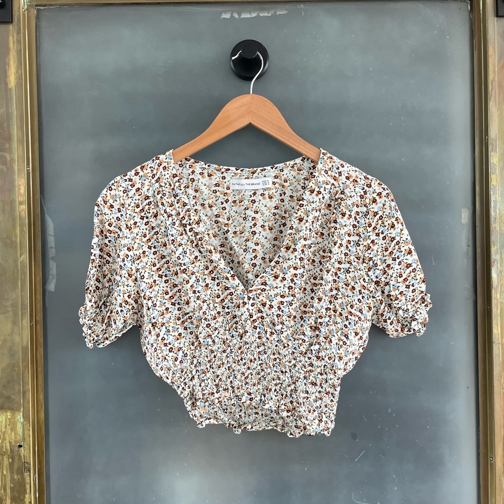 Faithfull the Brand Floral Smocked Crop Top Size 4 Boho Cottagecore